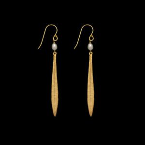 Leaf & Bud Long Pearl Drop Wire Earrings