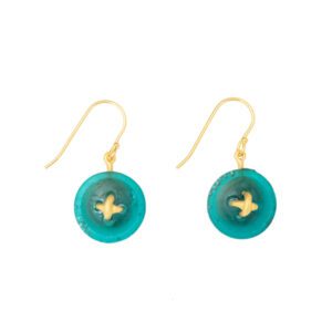Button Wire Earrings - Peacock Blue