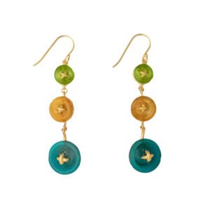 Button 3-Drop Wire Earrings - Green, Amber, PB