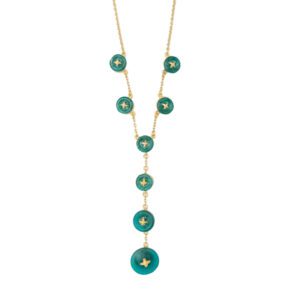 Button 16" Adj. "Y" Necklace - Peacock Blue